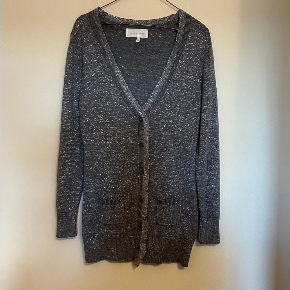 Victoria's Secret charcoal w/ sparkles cardigan long sleeve like new size small